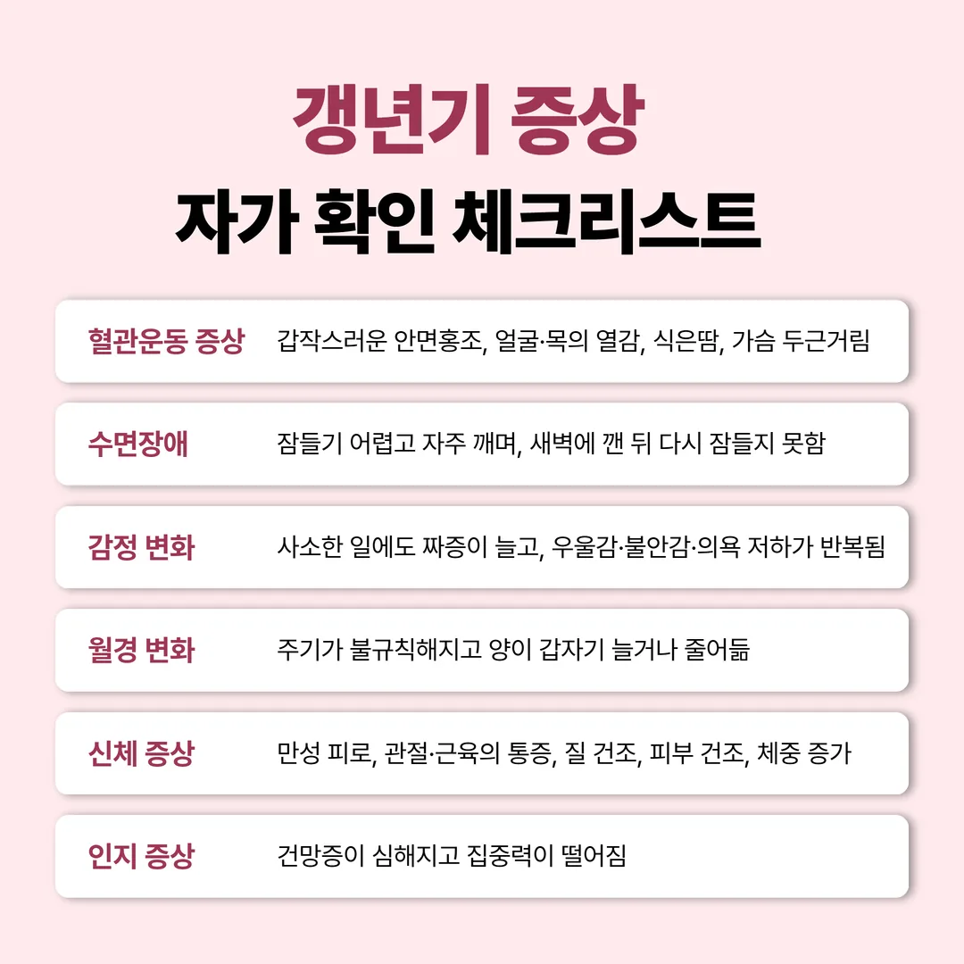 갱년기 증상 스펙트럼 자가 확인 체크리스트