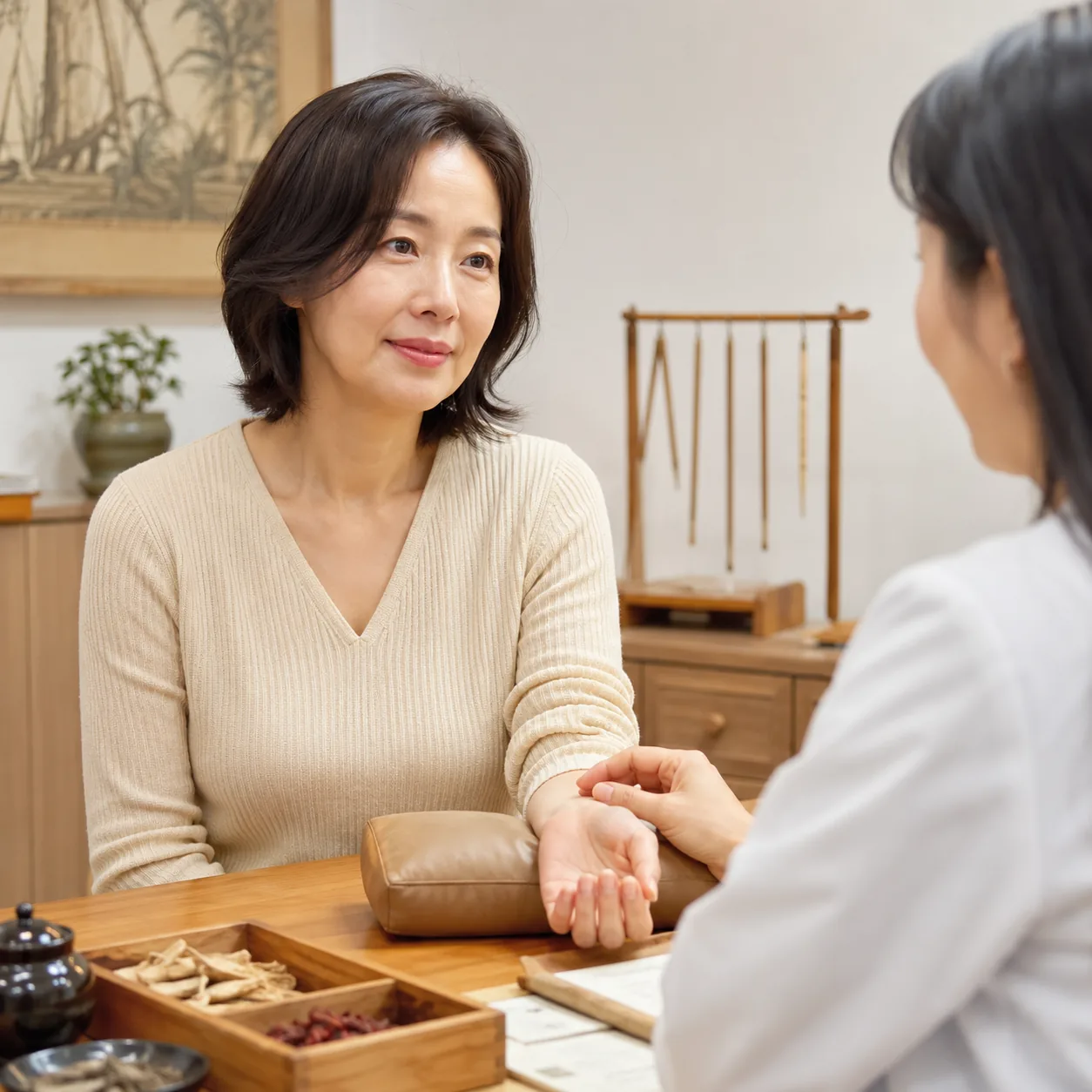동탄 갱년기 한방 관리 상담 및 침 치료 장면