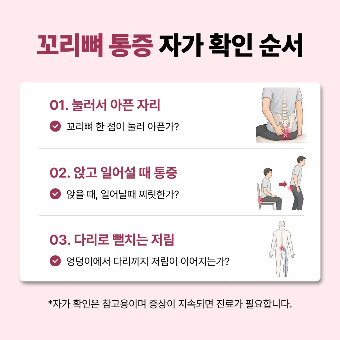 꼬리뼈 통증과 허리에서 내려온 통증을 가리는 자가 확인 순서