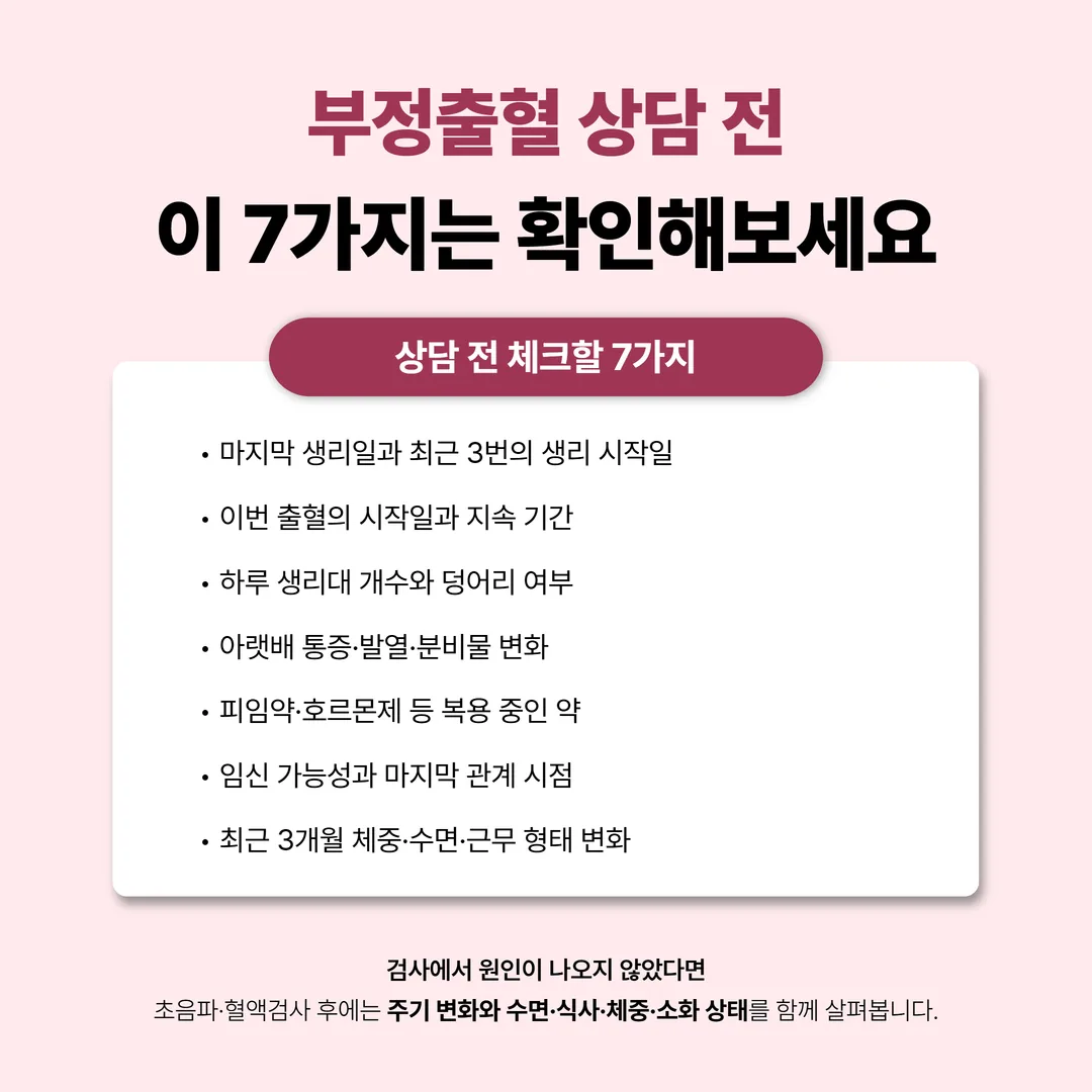 날짜와 출혈량, 색, 통증 점수, 복용 약을 적는 출혈 일지 양식