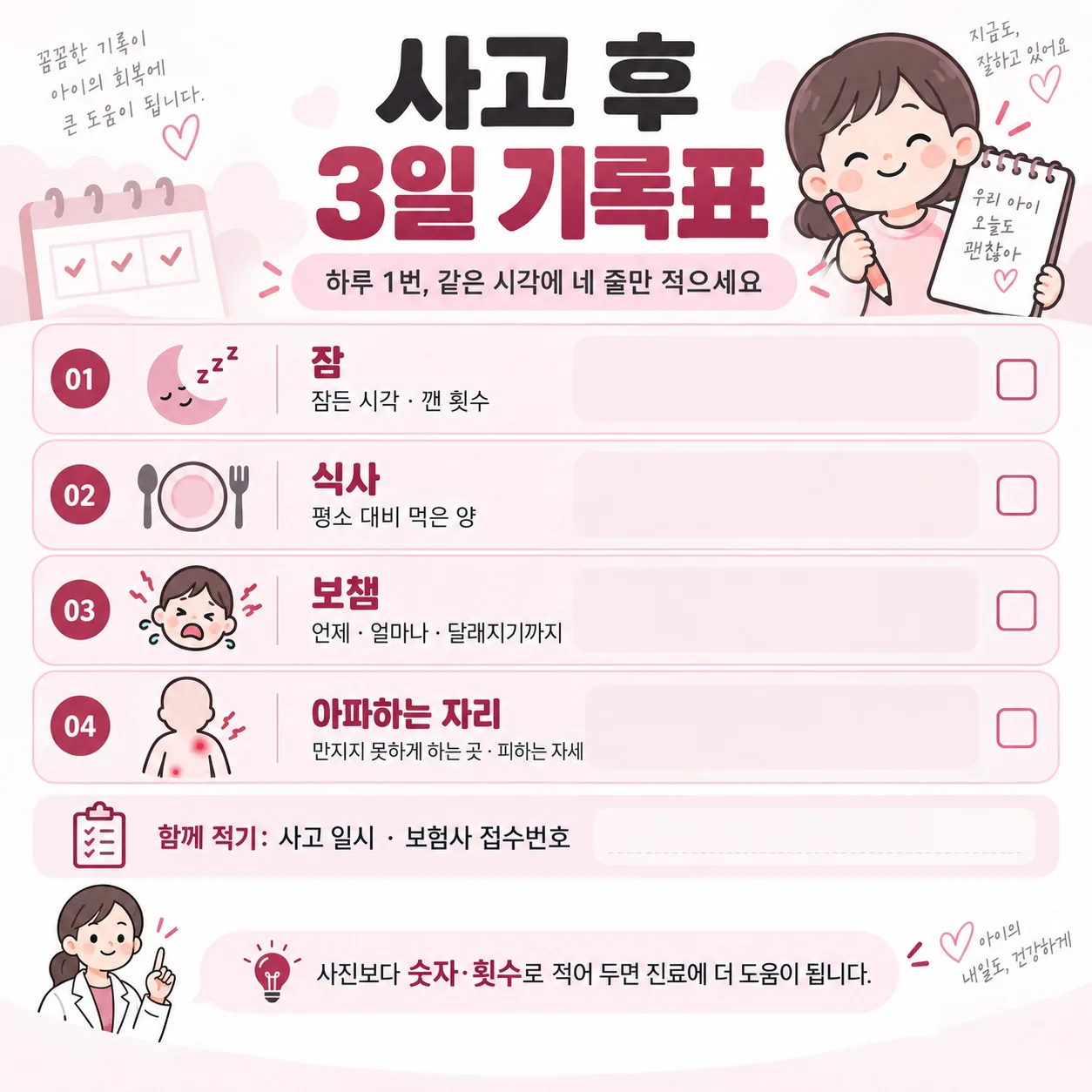 교통사고 후 사흘간 가정 관찰 기록표 양식